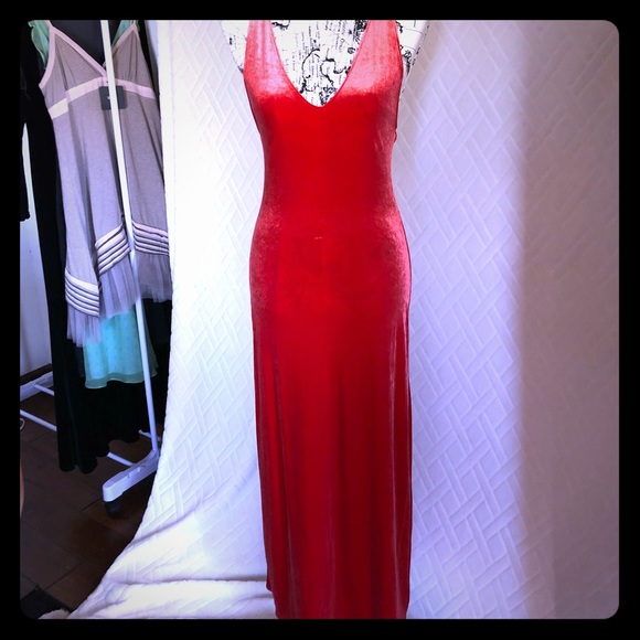 calvin klein red velvet dress
